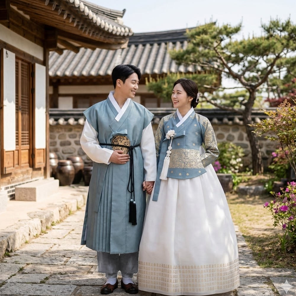 궁 한복대여 신랑신부 2벌 빅사이즈 커플 피로연 웨딩촬영 한복 183번 - 상품 이미지