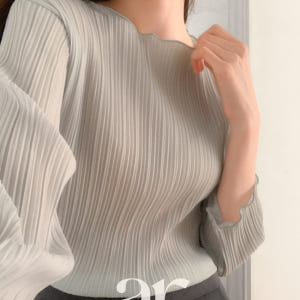 (국내제작) 물결 플리츠 티셔츠 블라우스 ts4962 착용 후기 | 사이즈/핏 총정리 - 상품 이미지 3