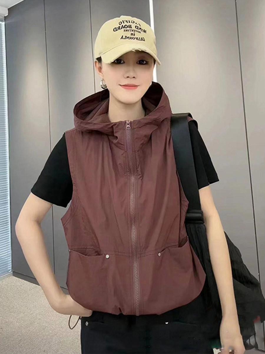 여성 바람막이 조끼 여름 민소매 후드쪼끼 집업스타일 경량 등산 방풍 간절기 고급형 - 상세 이미지 3