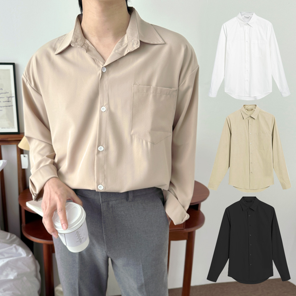 맥케니 맨즈 셔츠 와이셔츠 남방 가을 남성 정장 긴팔 캐주얼 무지 기본핏 카라 - 상품 이미지