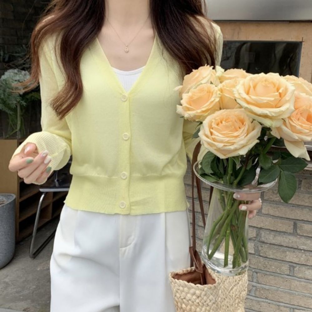 연핑크가디건 시스루가디건 무지 여름긴팔 가벼운 핑크색 이미지 6