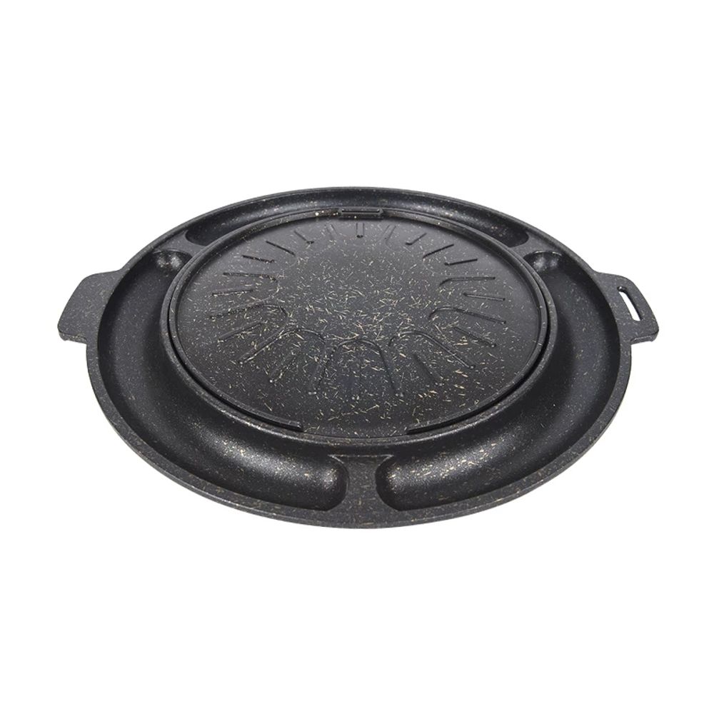업소용 불판 숯불 구이 바비큐 돌판 쟁반 계란찜 부채꼴 치즈 접시 줄무늬 - 상품 이미지