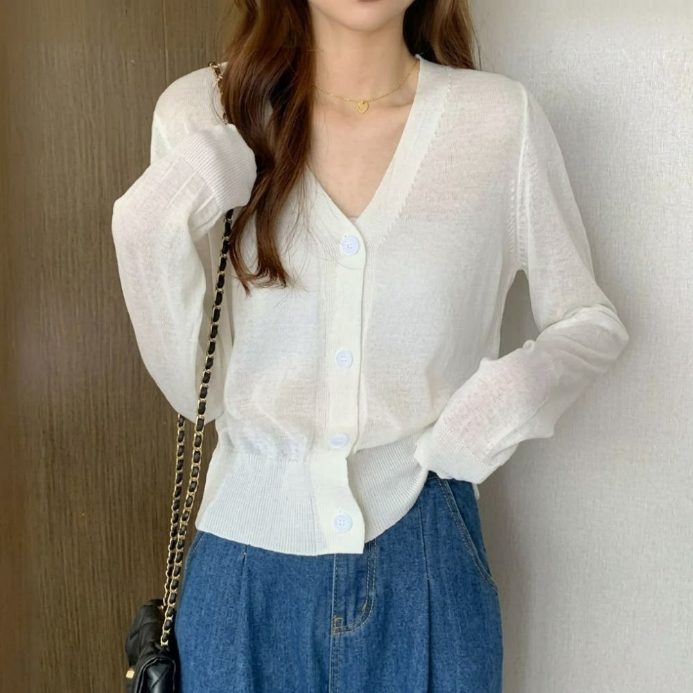 흰색가디건 파스텔가디건 레이어드 여름용 얇은 여리여리 - 상품 이미지