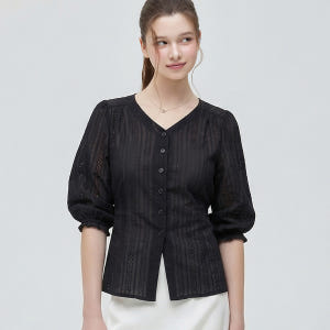 [★리오더 오픈] 로엠 브이넥 스트랩 7부 블라우스 RMBLG25NT1 착용 후기 | 사이즈/핏 총정리 - 상품 이미지 2