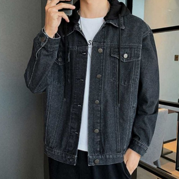 캐주얼 데님 자켓 데일리 남성 오버핏 자켓 워싱 가을 청 후드 청점퍼 탈부착 기본 잠바 - 상품 이미지