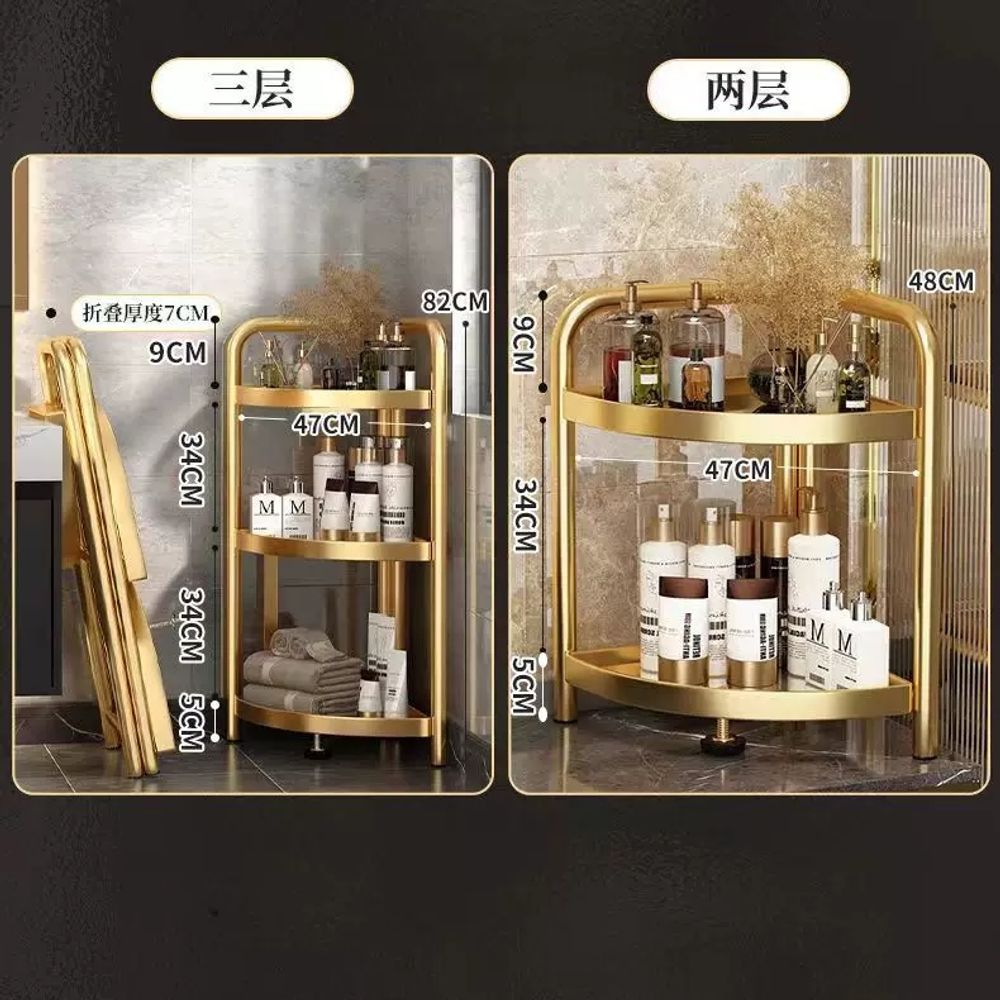 골드 코너선반 욕실 스탠드 화장실 삼각 수납랙 정리함 폴딩 알루미늄 - 상세 이미지 4