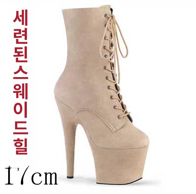 이그조틱 슈즈 폴댄스 통굽 플레져힐 킬힐 가보시 부츠 20cm 와인레드 스웨이드 45 - 상세 이미지 5