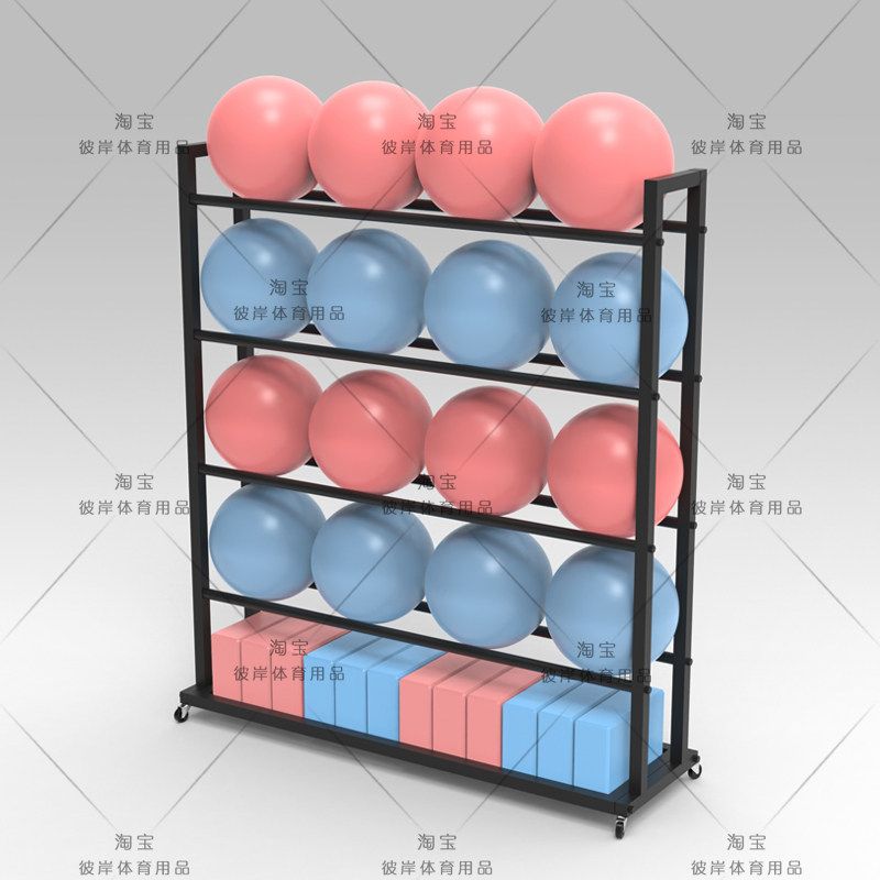 필라테스 거치대 짐볼 요가 수납 정리함 5단 바퀴 검정 소도구 매트 - 상세 이미지 4