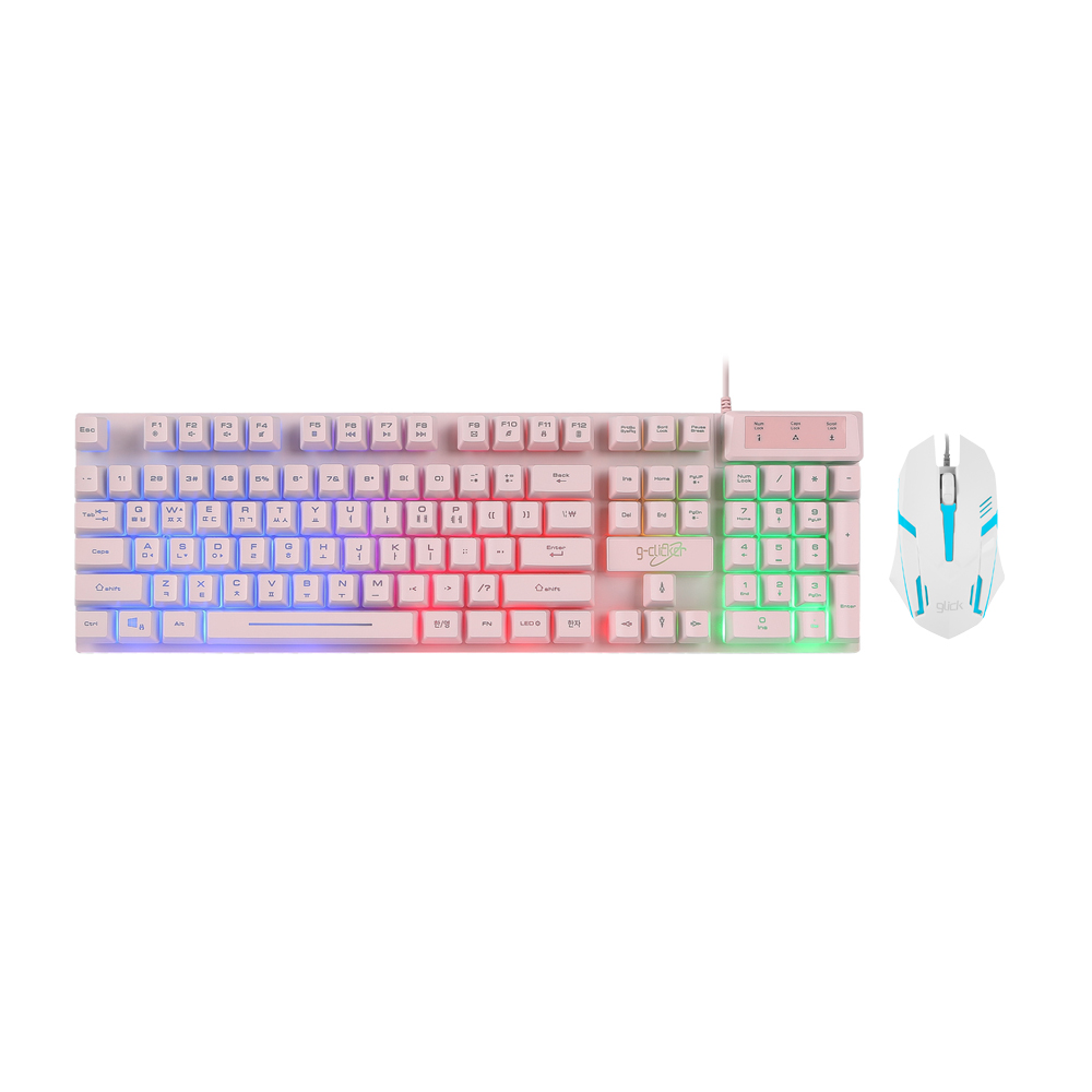 지클릭커 슈퍼히어로 GMK-200 레인보우 LED 게이밍 키보드 초경량 무소음 마우스 세트 그린 - 상세 이미지 4