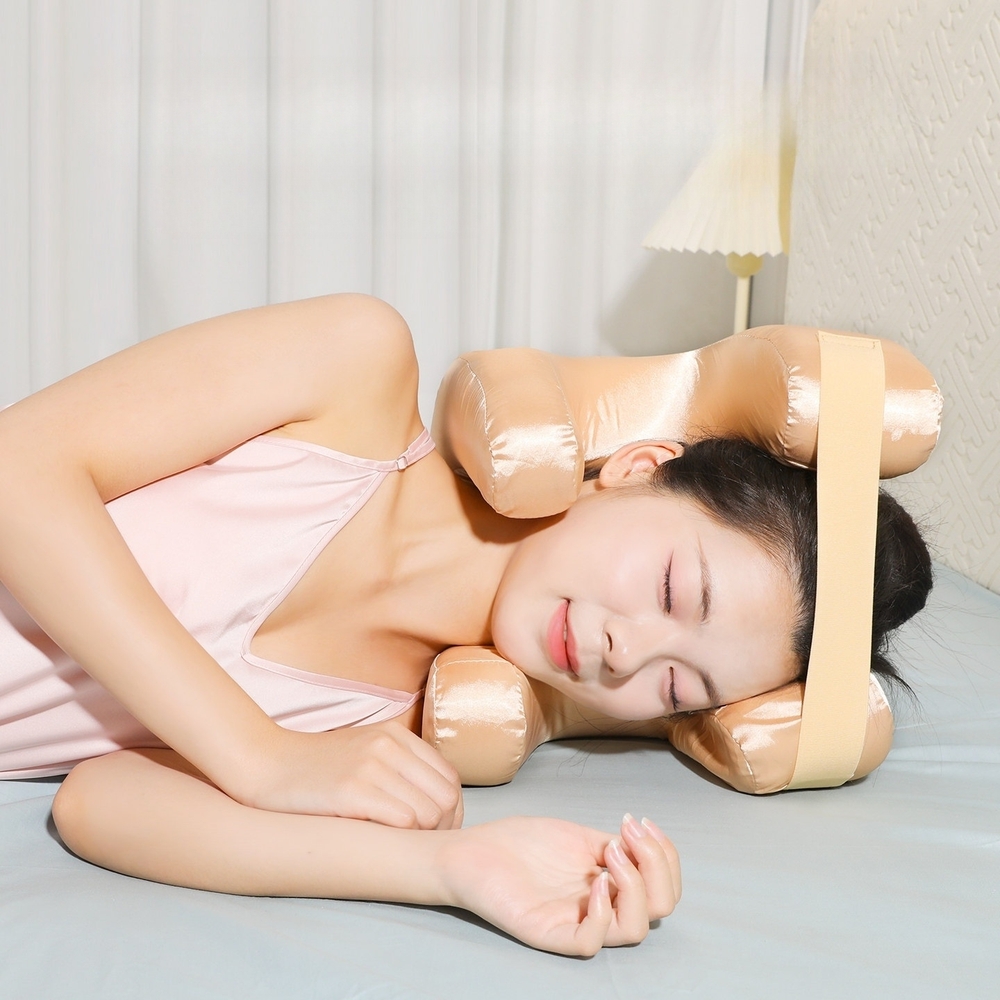 메모리폼 성형베개 코 얼굴 목주름 방지 수면 윤곽 지지 눌림 자국 완화 모델링 골드 컬러 - 상품 이미지