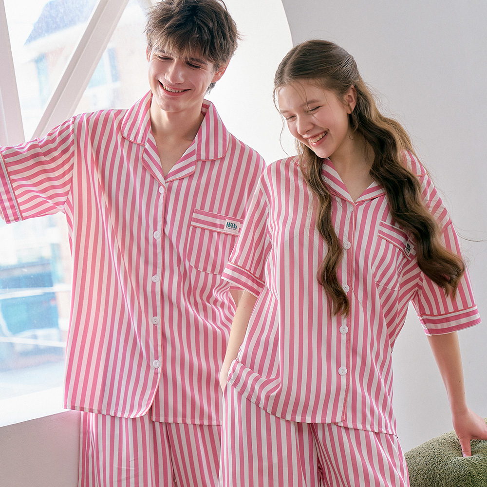 [하이픈] [2PACK] 캔디팝 실크핏 남녀공용 반팔 잠옷 세트 이미지 7