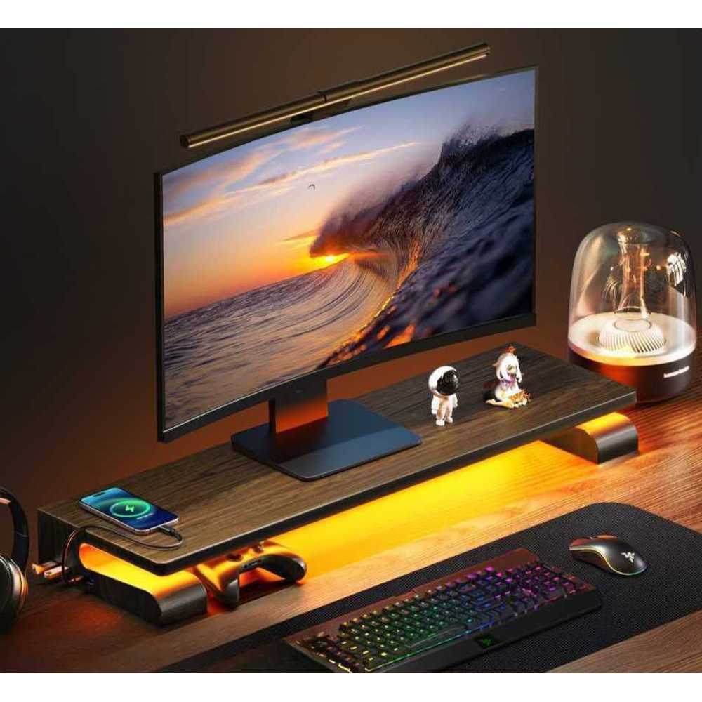 원목 모니터 선반 RGB 받침대 용 USB 1100mm 멀티 허브 - 상품 이미지
