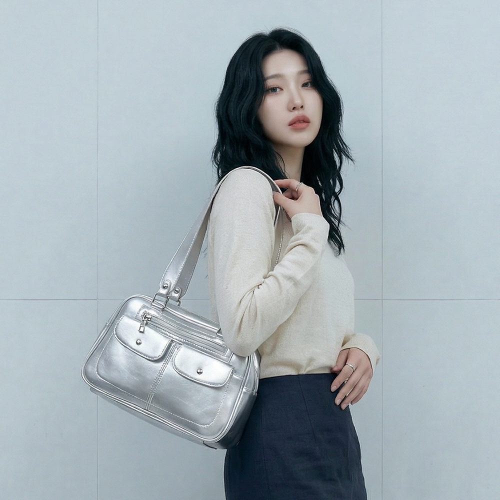 [먼슬리무드] 크로니클 데일리 숄더백 (2색상) 출근가방 보부상가방 실버 - 상품 이미지