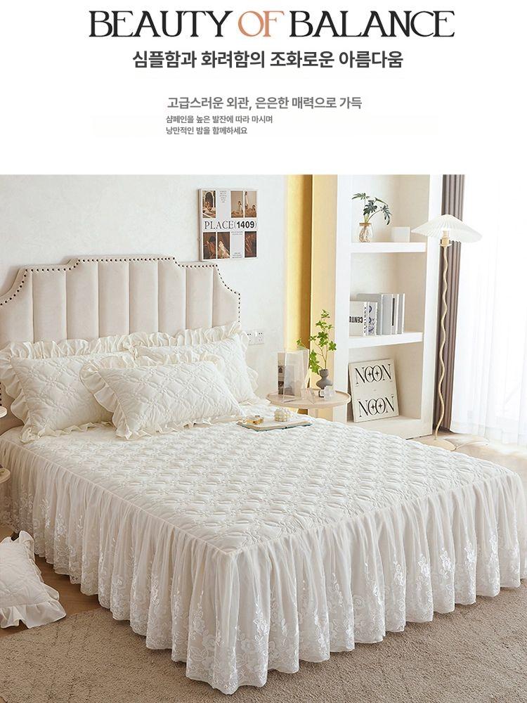 레이스 침대 커버 매트리스 호텔식 유럽풍 프릴 플라워 베이지화이트 200x230cm 이불 커버 단품 - 상세 이미지 3