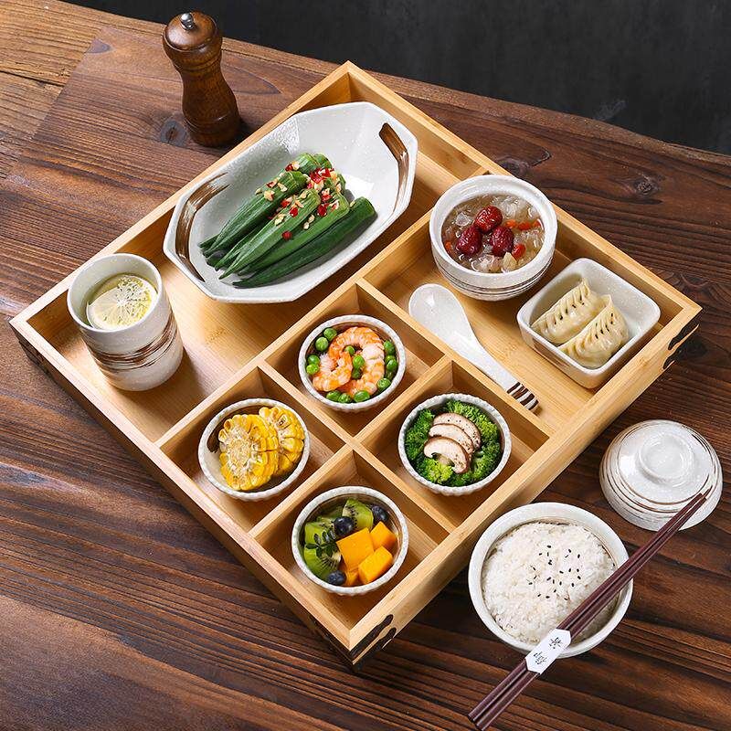 9구 반찬트레이 우드 구절판 종지 분할 저녁 정식 접시 나무 원목 - 상세 이미지 2