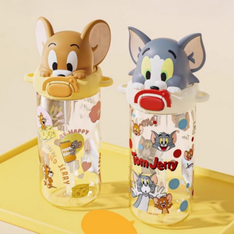 580ml 캠핑 피규어 사무실 트라이탄 초등 스포츠물병 물통 중등 톰과제리 텀블러 빨대 1P - 상품 이미지