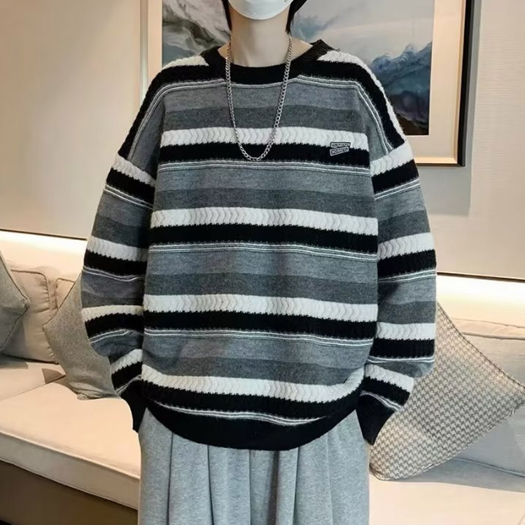 남성 긴팔 티셔츠 배색 라인 오버핏 가을 겨울 라운드 남자 반팔 런닝 여자 반팔티 - 상품 이미지