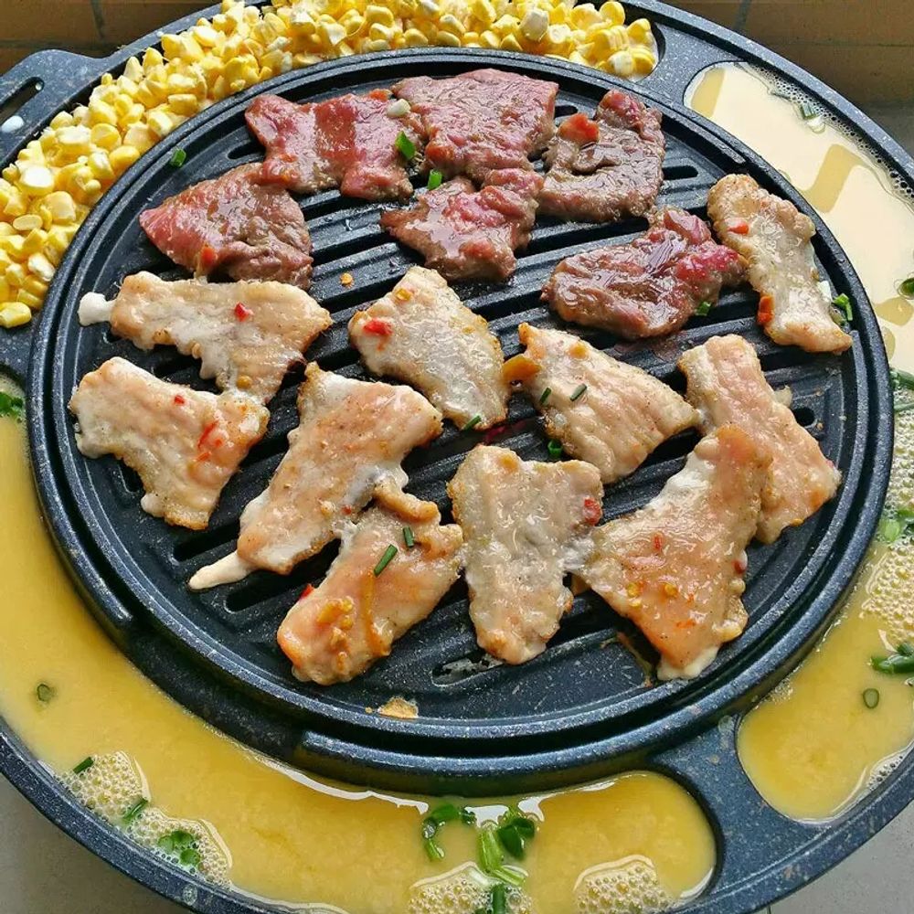 업소용 불판 숯불 구이 바비큐 돌판 쟁반 계란찜 부채꼴 치즈 접시 줄무늬 - 상세 이미지 4