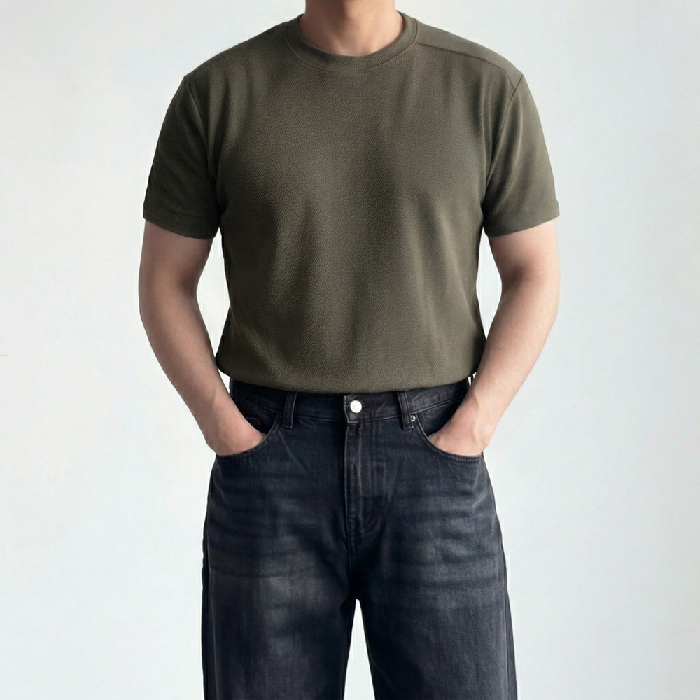 머슬핏반팔 세미머슬핏 시어서커티셔츠 머슬티 - 상품 이미지