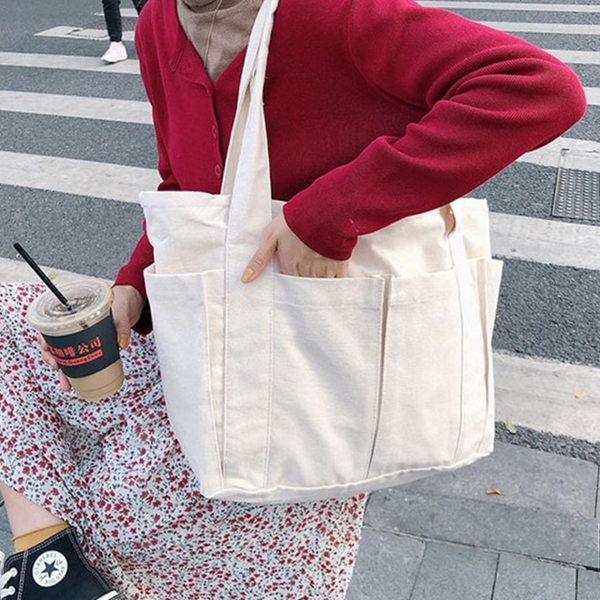 넉넉한 빅사이즈 숄더백 캔버스 지퍼 숄더백 데일리 여성 무지 에코백 백 - 상품 이미지