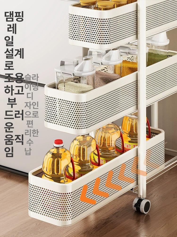슬림 틈새 수납장 소형카트 티롤리 슬라이딩 철제 주방 다용도 좁은공간 정리 부엌 - 상세 이미지 3