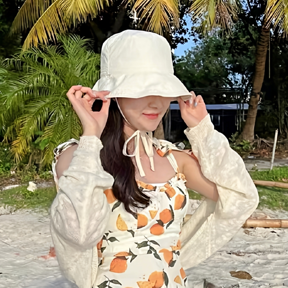 [보리별] 러블리 끈 버킷햇 벙거지 여성 가벼운 챙모자 턱끈 리본 투웨이 와이어 보넷 - 상품 이미지