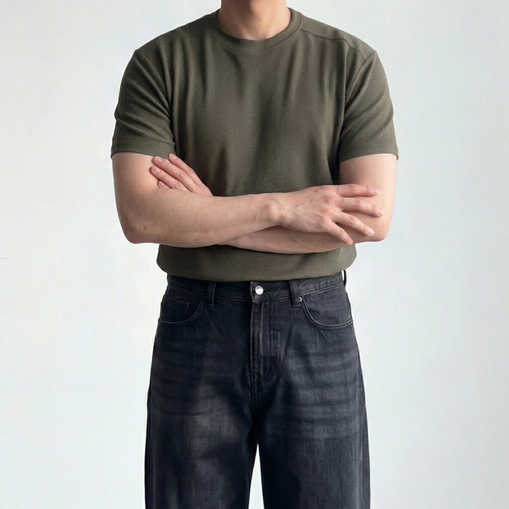 머슬핏반팔 세미머슬핏 시어서커티셔츠 머슬티 - 상세 이미지 3