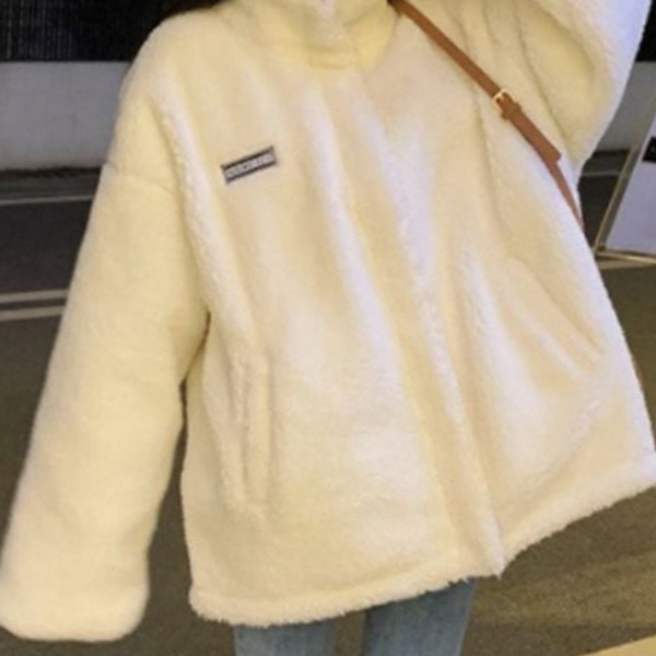 오버핏 여성 후리스 점퍼 루즈핏 후리스 점퍼 하이넥 뽀글이 자켓 플리스 겨울 - 상품 이미지