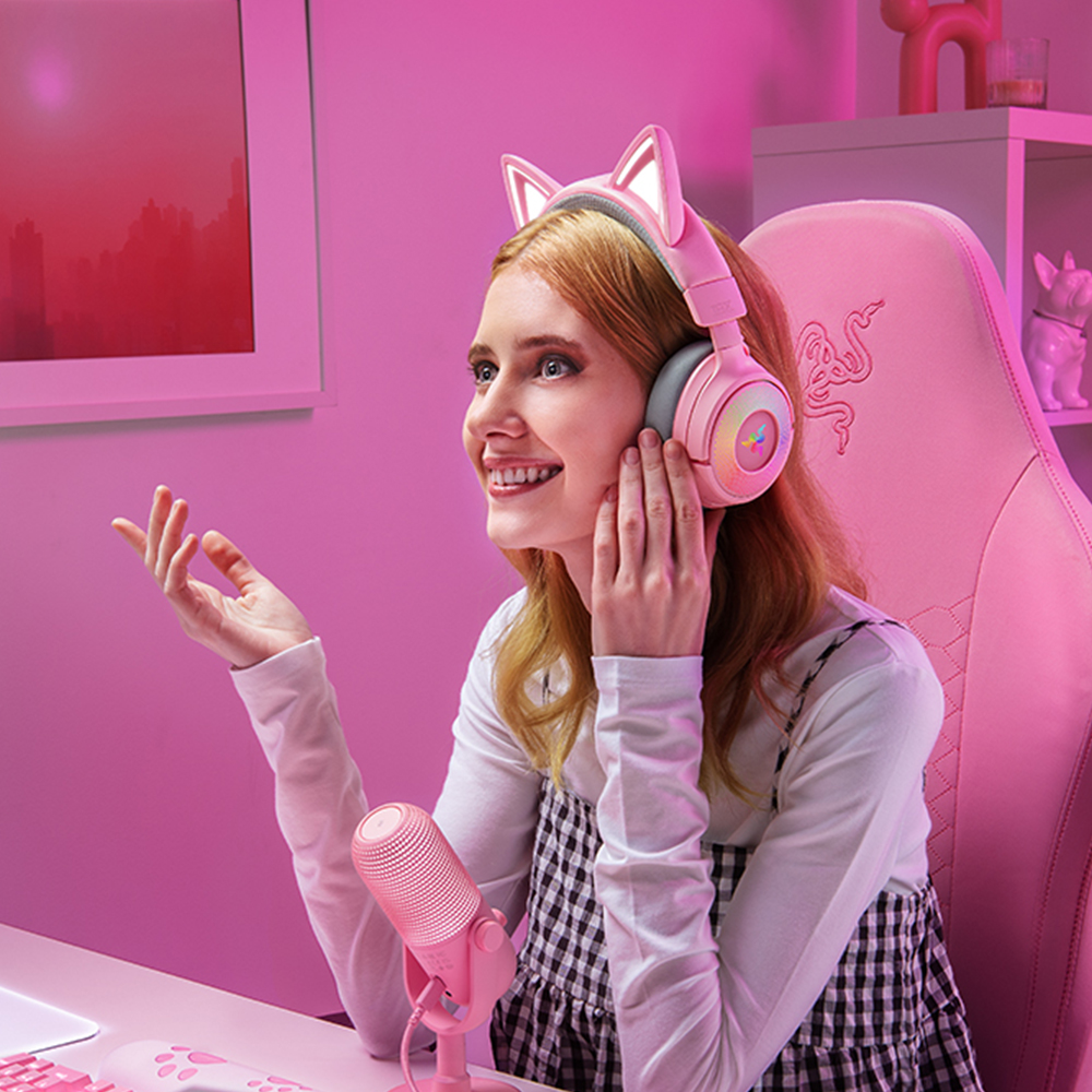 레이저코리아 Kraken Kitty V3 PRO 고양이귀 게이밍 헤드셋 쿼츠 핑크 이미지 7