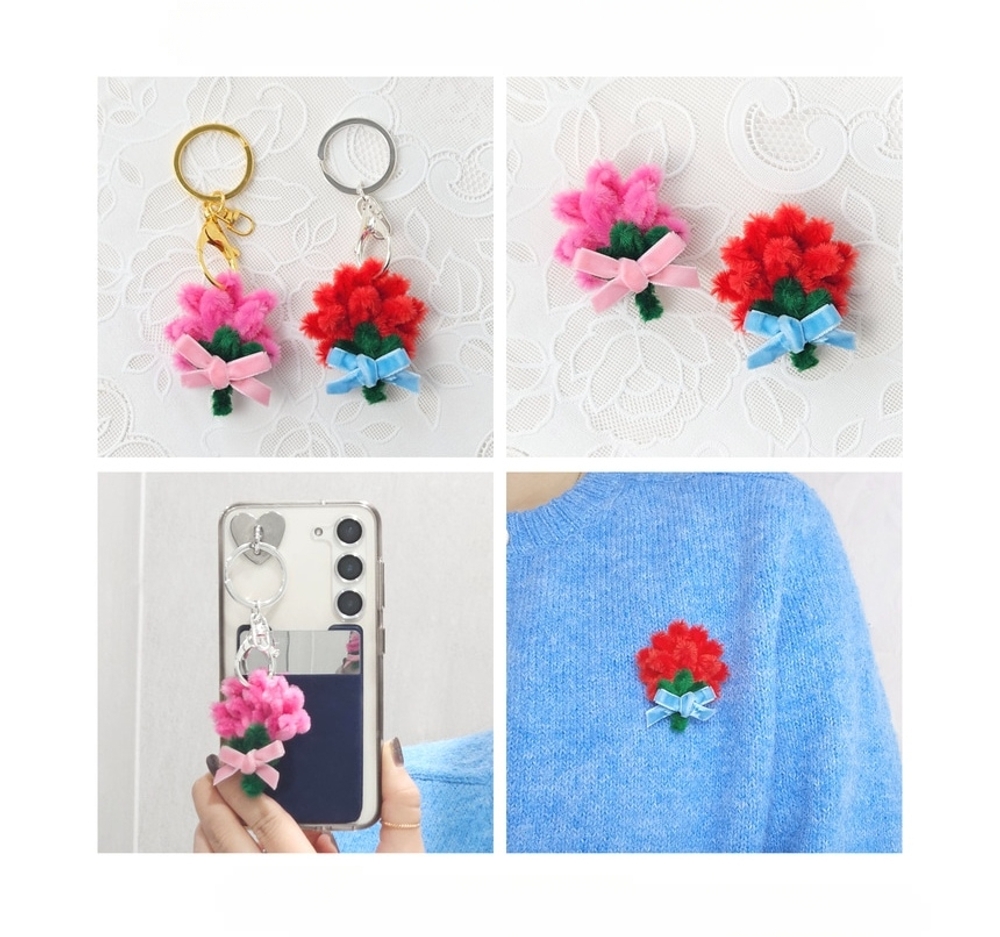 J2K 모루 카네이션 브로치 키링 만들기 DIY 키트 선생님 부모님 어버이날 스승의날 - 상품 이미지