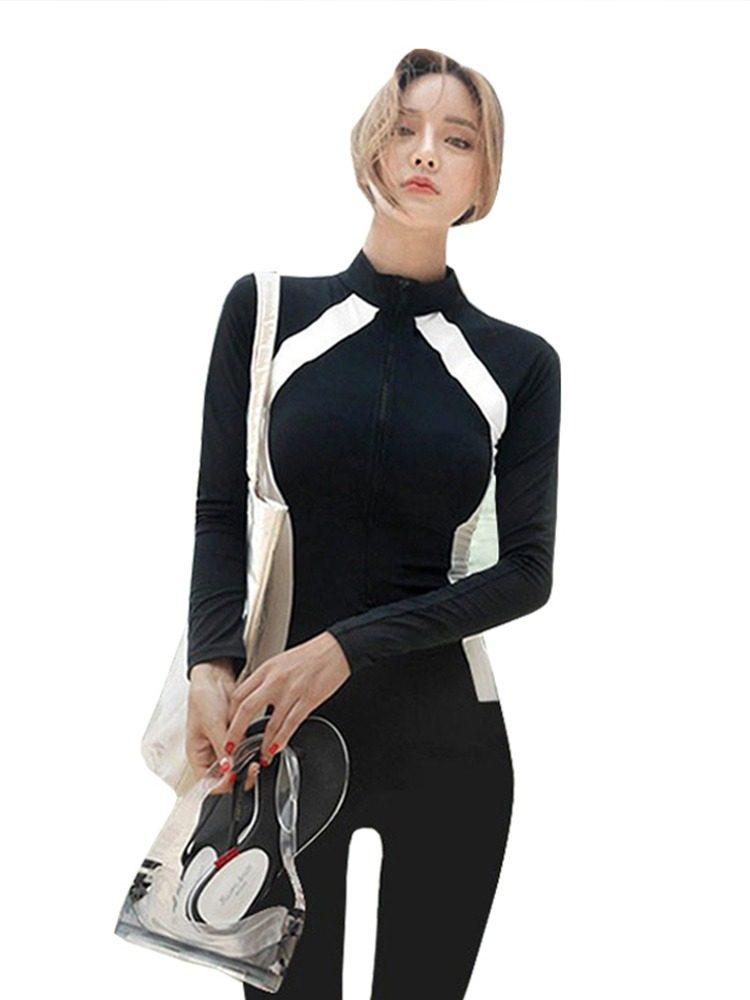 스윔점프 호핑투어 휴양지 서핑 수영복 브라 긴팔 내장 패드 2피스 치마 긴 S - 상세 이미지 5