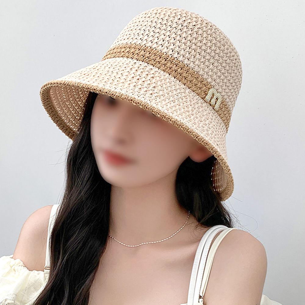 준캡 성인 모자 트윙클M 장식 돌돌이 벙거지 밀짚모자 여성 여자 버킷햇 자외선 차단 - 상품 이미지