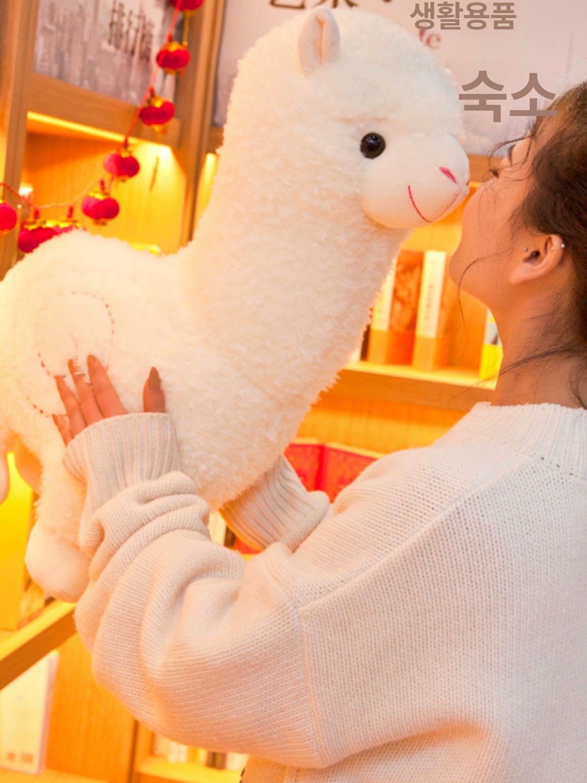 선물 라마 인형 대형 날 낙타 알파카 화이트 46cm - 상세 이미지 4
