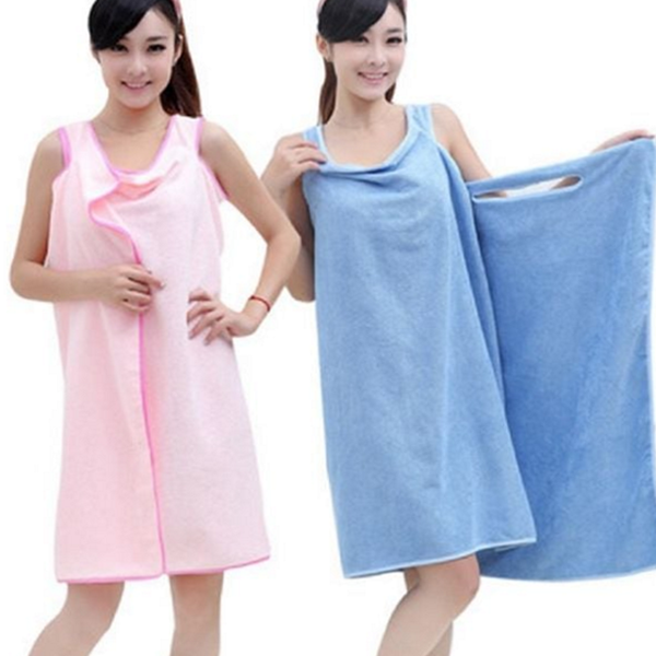 부드러운 여성 가운 샤워용 원피스 가운 극세사 타월 바스 샤워 면 기장 무릎 흡수 빠른 - 상품 이미지