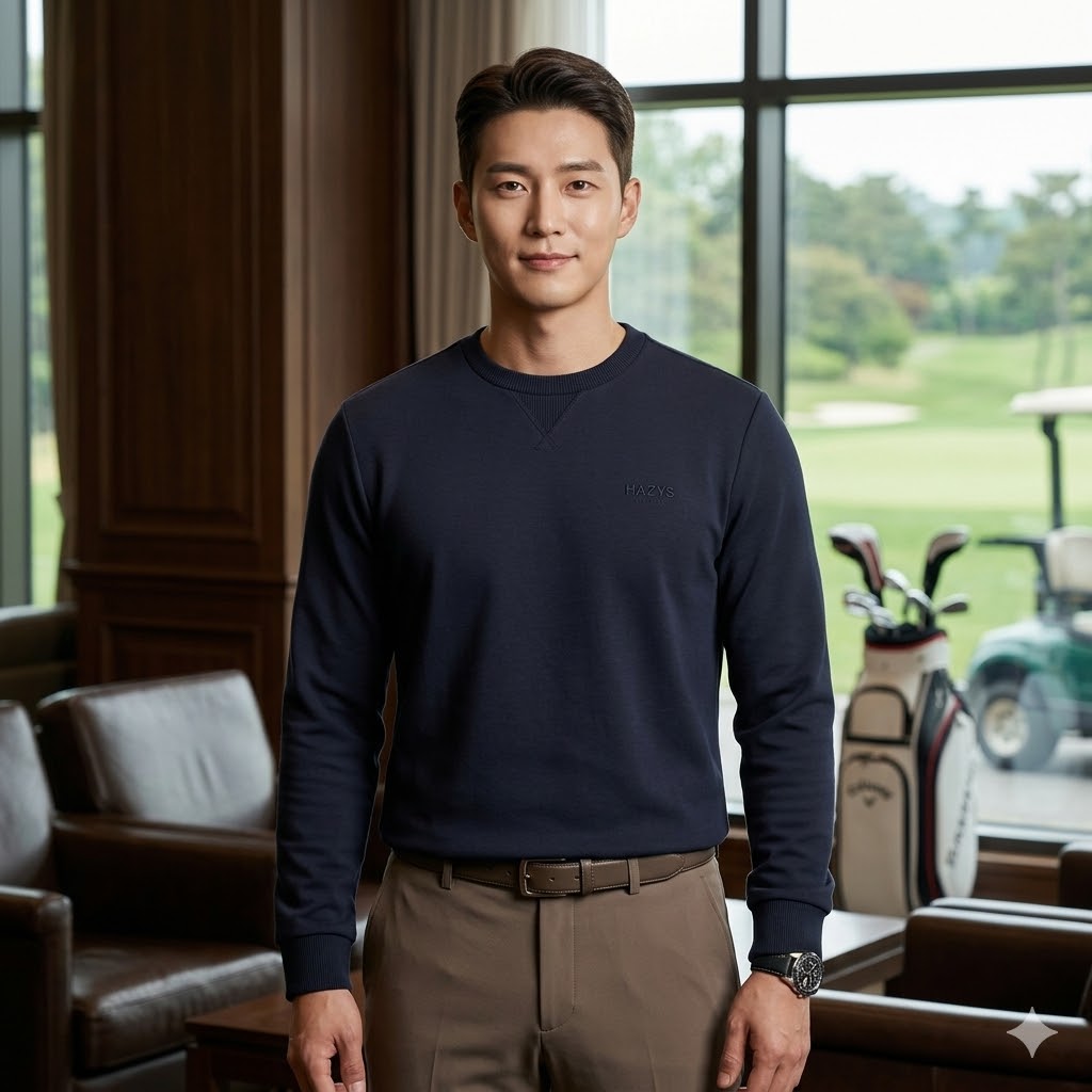 헤지스골프 남성 봄 골프웨어 데일리룩 스판 라운드넥 골프 티셔츠 - 상품 이미지
