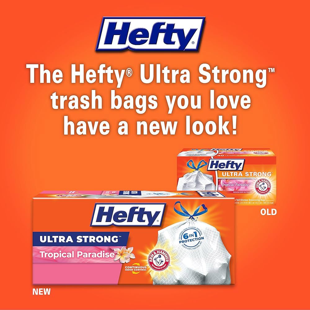 Hefty 울트라 스트롱 톨 주방 쓰레기 봉투, 파라다이스 40개 49.2L(13갤런), 트로피컬 향, - 상세 이미지 2