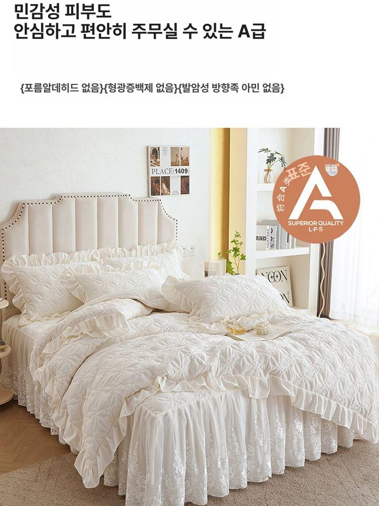 레이스 침대 커버 매트리스 호텔식 유럽풍 프릴 플라워 베이지화이트 200x230cm 이불 커버 단품 - 상세 이미지 2