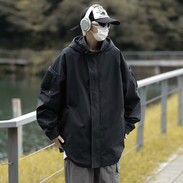 오버핏 사이즈 조절 바람막이 간절기 벨크로 잠바 남성 티셔츠 여름 남자 여성 여자 - 상품 이미지