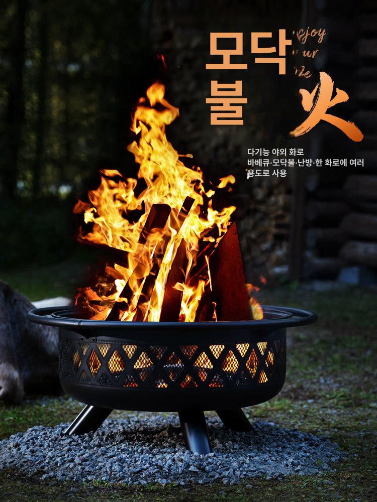 원형 화롯대 캠핑 이중연소 그리들 숯불 화덕 대형 불멍 3kg 10kg 장작 장작 선반 - 상세 이미지 3