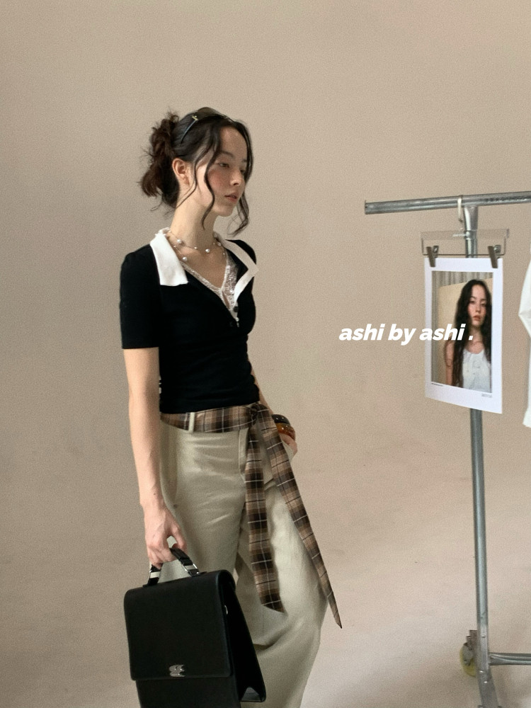 ashi 여성 티셔츠 레이스 카라 반팔티 - 상세 이미지 3