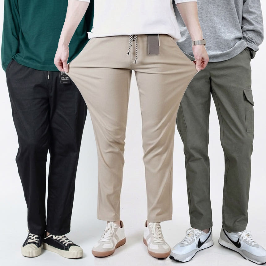 디자인서플라이 남자 면 카고 와이드 치노팬츠 스판 밴딩 9부 빅사이즈