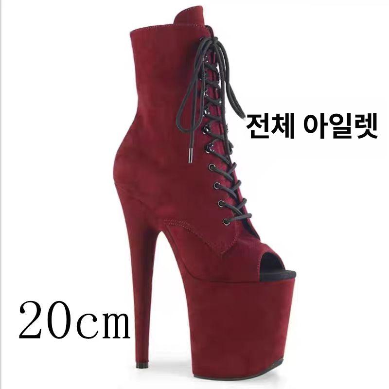 이그조틱 슈즈 폴댄스 통굽 플레져힐 킬힐 가보시 부츠 20cm 와인레드 스웨이드 45 - 상세 이미지 3