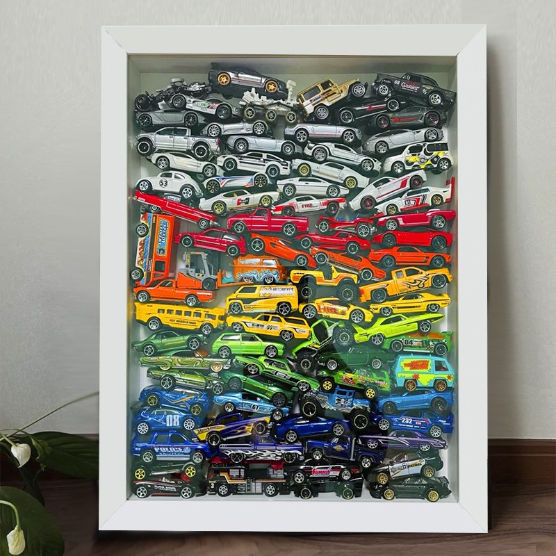 액자 입체 중공 미니카 DIY 모형 수납 전시용 구조 스퀘어 내추럴 우드 [42x42cm] 중공 5cm (자동차 미포함) 화이트 카드지 - 상세 이미지 3