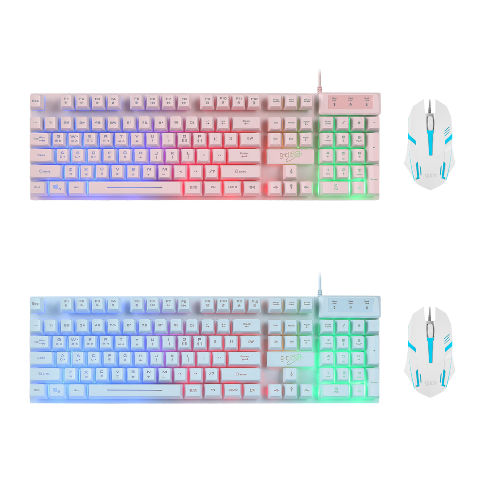 지클릭커 슈퍼히어로 GMK-200 레인보우 LED 게이밍 키보드 초경량 무소음 마우스 세트 핑크 - 상세 이미지 2
