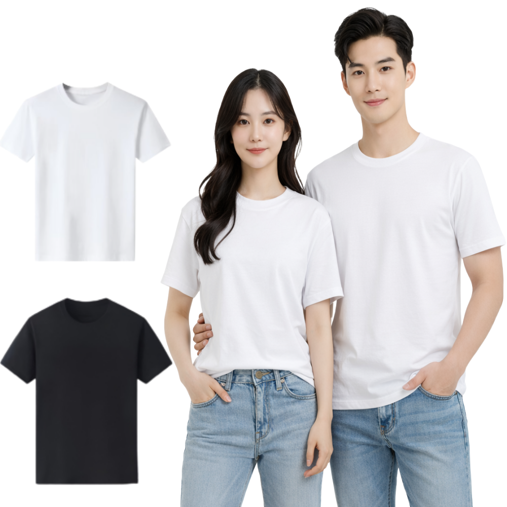 1+1 무지 반팔 티셔츠 20수 탄탄한 기본 레이어드 빅사이즈 목안늘어나는 흰티 - 상품 이미지