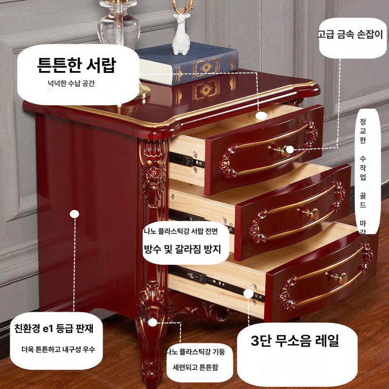 침대틈새선반 수납협탁 3단 테이블 침대옆선반 침대협탁 블랙에보니 3단 서랍 60x40x60 완제품 (설치 불필요, 바로 사용 가능) - 상세 이미지 3