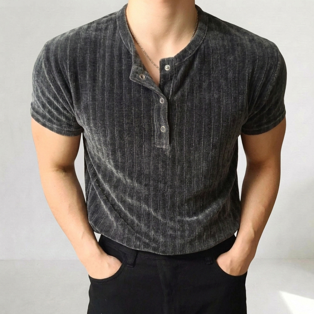 페일라인 머슬핏 벨로아 헨리넥 반팔니트 차콜, FREE(One size) 이미지 4