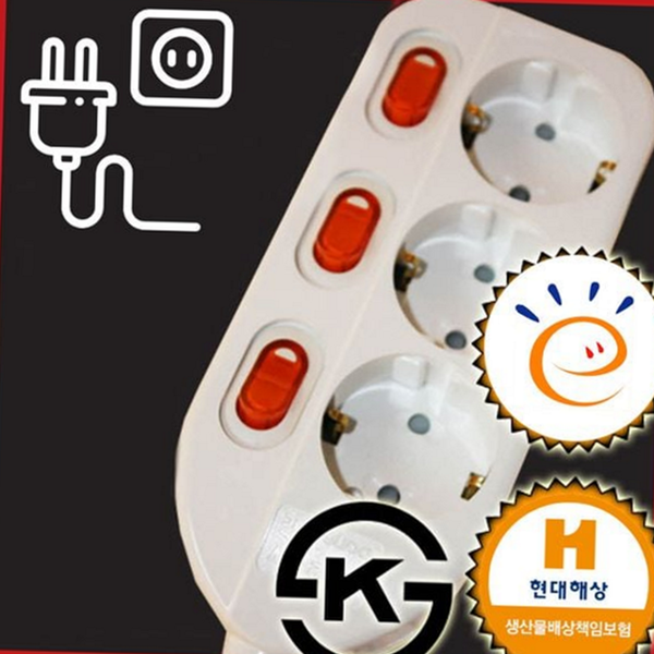 절전형 개별 스위치 멀티탭 고화력 3구 개별 멀티탭 콘센트 전기 안전 3M 배선용 두꺼운 - 상품 이미지