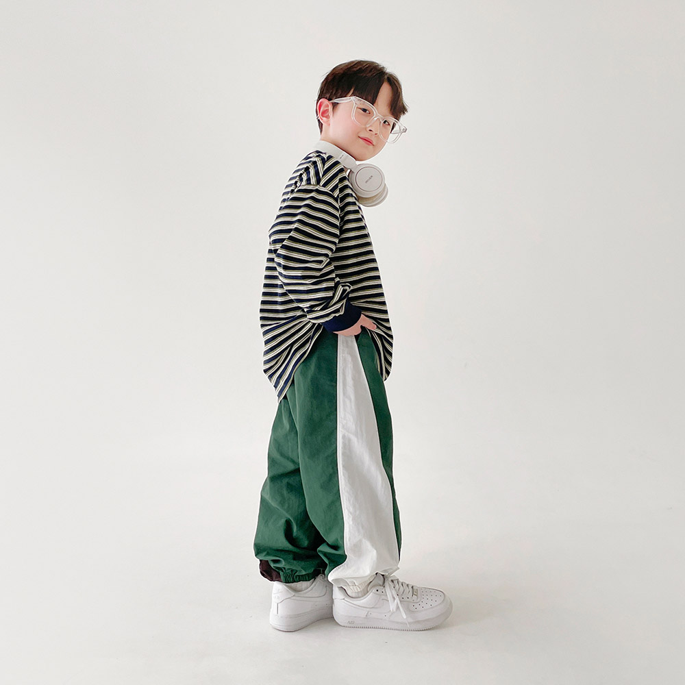 브릿지 나일론 조거 팬츠 남자아이 남아 아동 키즈 어린이 초등 주니어 가을 바람막이 배색 밴딩 긴바지 이미지 6