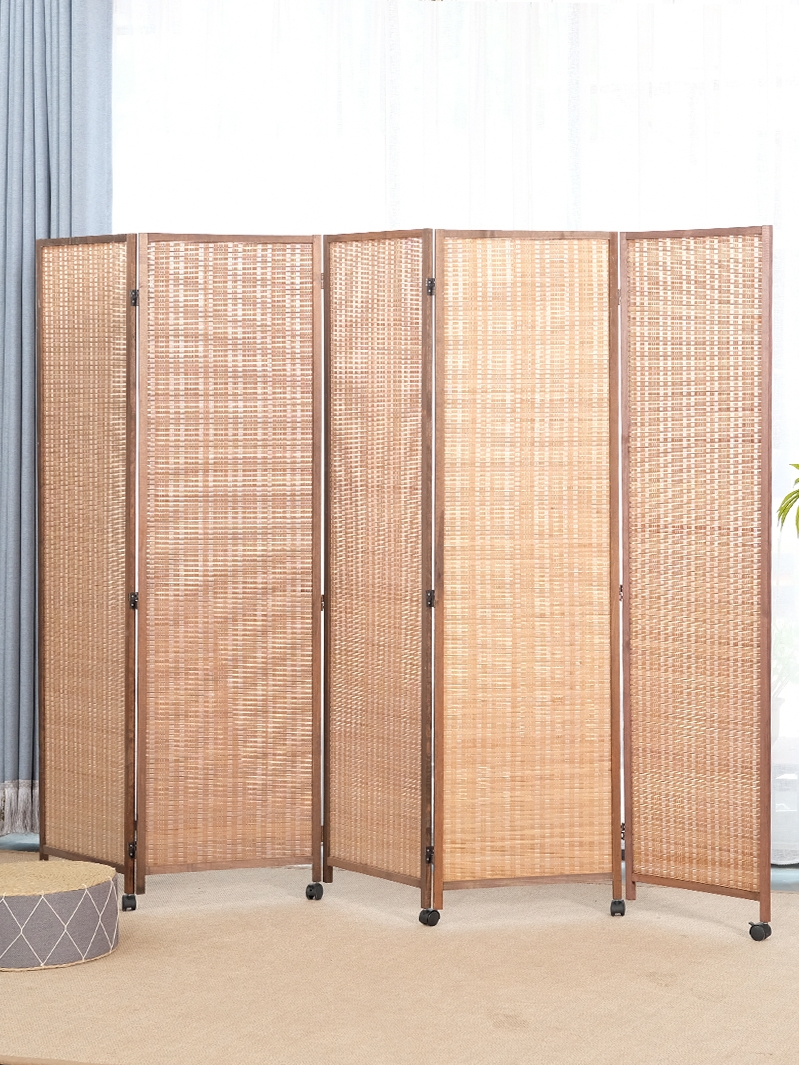 바퀴달린 파티션 대나무 접이식 공간분리 가벽 가림막 1.5m x 40cm (5단) - 상품 이미지
